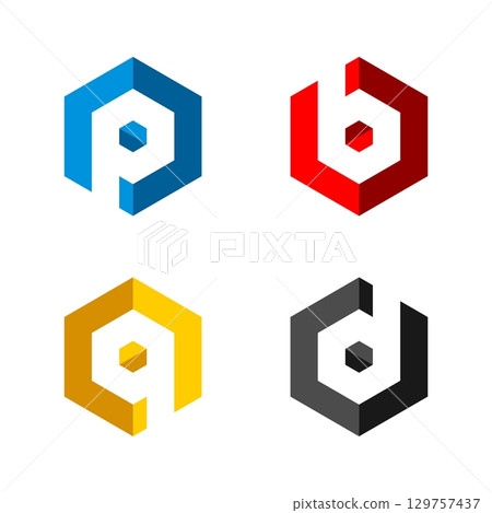 P B Q D Letter in Hexagon Shape Logo Illustration Design. Vector EPS 10. 129757437
