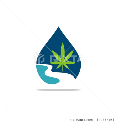 Drop Water Green Cannabis Leaf Illustration Design. Vector EPS 10. Drop Water Green Cannabis Leaf Illustration Design. Vector EPS 10. 129757461