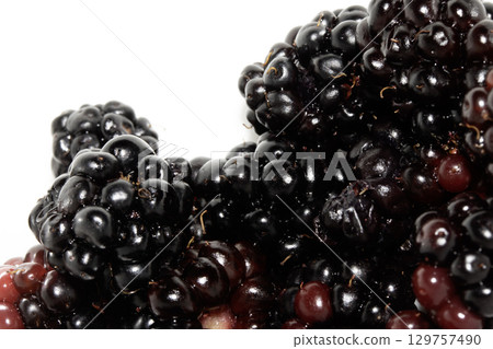 Close up of blackberries fruit on a white background 129757490