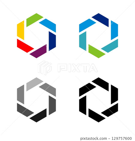 set Colorful Hexagonal Lens Diaphragm Logo Template Illustration Design. Vector EPS 10. 129757600