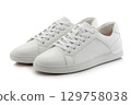 Pair of men's casual white shoes side view 129758038