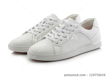 Pair of men's casual white shoes side view Pair of men's casual white shoes side view 129758038