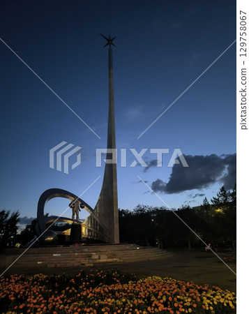 Monument to the Conquerors of Space, Moscow, Russia. Symbol of Space Exploration and Achievement. 129758067