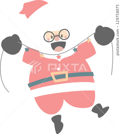 merry christmas and happy new year with cute santa claus and present gift, flat jpg illustration cartoon character costume design 129758075