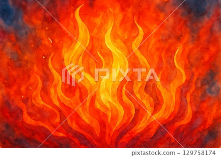Vibrant watercolor flames in fiery red and orange shades painting. concept of passion, energy, intensity 129758174