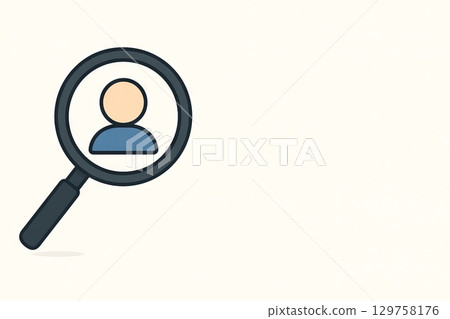 Minimalistic illustration of person icon in magnifying glass on white background. concept of search, investigation, identification. 129758176