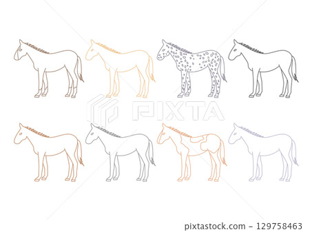 Horse breeds vector illustration set (line drawing) 129758463