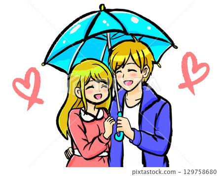 Illustration material of a couple sharing an umbrella together 3 129758680