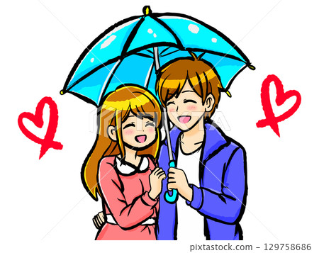 Illustration material of a couple sharing an umbrella together 2 129758686