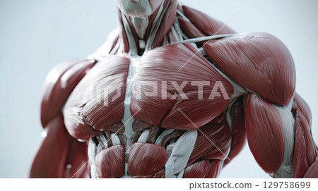 Detailed anatomy illustration of chest and arm muscles 129758699
