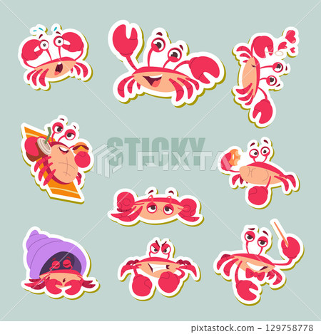 Crab stickers. cartoon water animal illustration. sticky templates 129758778