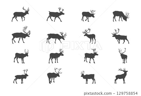 Reindeer Svg, Reindeer Silhouette, Reindeer Vector, Reindeer Logo, Reindeer Clipart, Deer Antlers Silhouette, Deer Svg, Deer Silhouette. 129758854