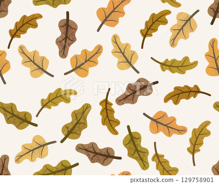 Seamless pattern with colorful oak leaves falling in autumn 129758901