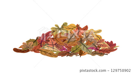 Pile of colorful autumn leaves forming a small mound 129758902