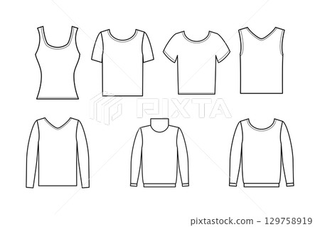 Fashion designer drawing different types of tops and sweaters Fashion designer drawing different types of tops and sweaters 129758919
