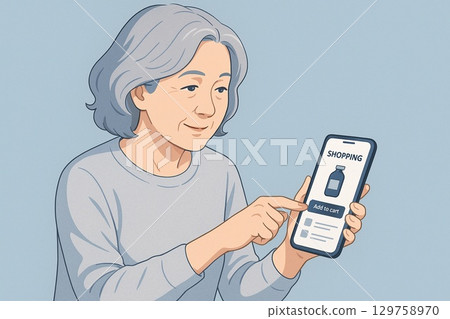 購物在智能手機的婦女 購物在智能手機的婦女 129758970