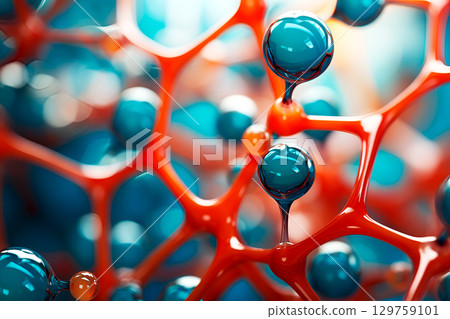 microbiological background with red and blue molecules in cells 129759101