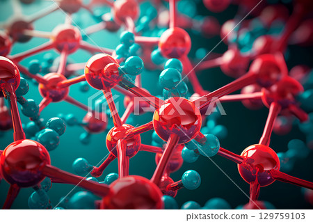 Abstract microbiological background with red and blue molecules in cells poster design 129759103