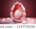 Pink egg in a broken shell close-up Theme of conception and the birth of life Symbol of new life 129759106