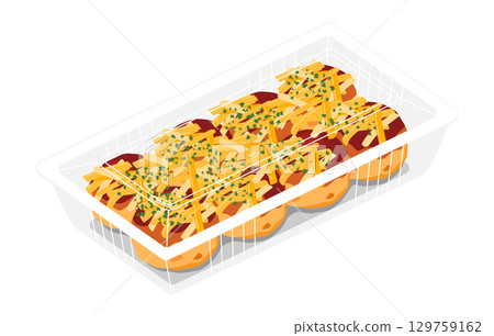 8 illustrations of takoyaki topped with cheese, seen from above 8 illustrations of takoyaki topped with cheese, seen from above 129759162