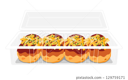 Front view of takoyaki topped with cheese - 8 pieces - food pack Front view of takoyaki topped with cheese - 8 pieces - food pack 129759171