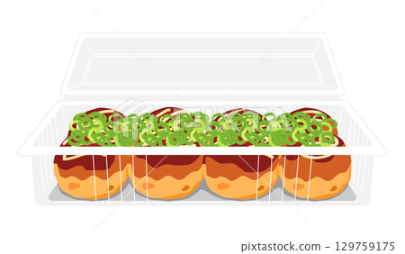 Front view of takoyaki with green onions - 8 pieces - food pack 129759175
