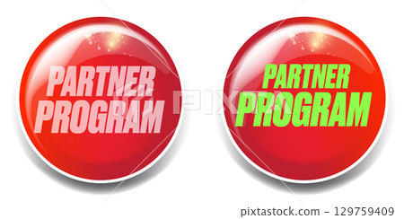 Partner program red button isolated on white background. Partner program banner and symbol. Affiliate program icon. Business partnership banner 129759409