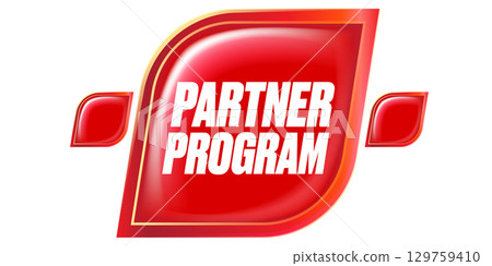 Partner program red button isolated on white background. Partner program banner and symbol. Affiliate program icon. Business partnership banner 129759410