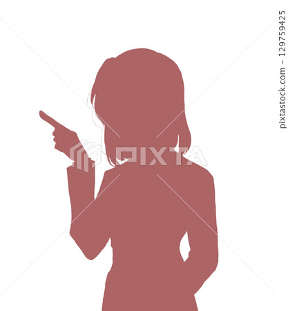 A woman in a suit pointing her index finger, half-up A woman in a suit pointing her index finger, half-up 129759425