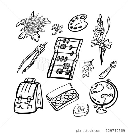 Vector set Back to school Hand drawn Writing instruments Vector set Back to school Hand drawn Writing instruments 129759569