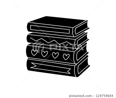 Silhouette illustration of stacked books. Hand-drawn black design for education, library, and literature concepts 129759684