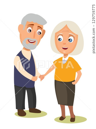 Grandmother and grandfather . Vector flat color illustration isolated on background. 129759775