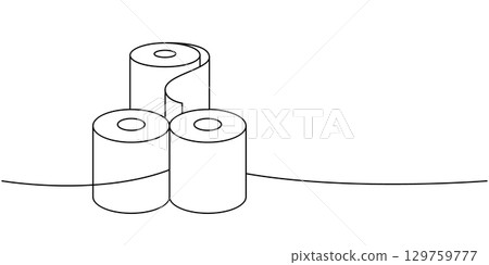 Three toilet papers one line continuous drawing. Paper wipes. Vector illustration Three toilet papers one line continuous drawing. Paper wipes. Vector illustration 129759777