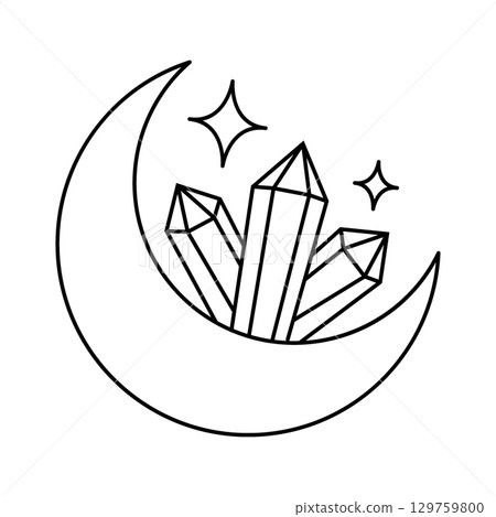Spiritual moon with crystals. Mystical, esoteric, magic or healing crystals. Mystic astrology crescent moon. Vector illustration Spiritual moon with crystals. Mystical, esoteric, magic or healing crystals. Mystic astrology crescent moon. Vector illustration 129759800