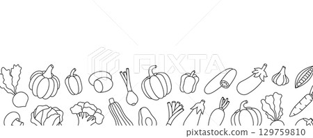 Vegetables outline banner. Fresh raw vegetables. Natural vegetarian foods. Healthy eating. Vector illustration. Vegetables outline banner. Fresh raw vegetables. Natural vegetarian foods. Healthy eating. Vector illustration. 129759810