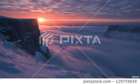 Winter Sunset at Arnarstapi Cliff, Iceland 129759839