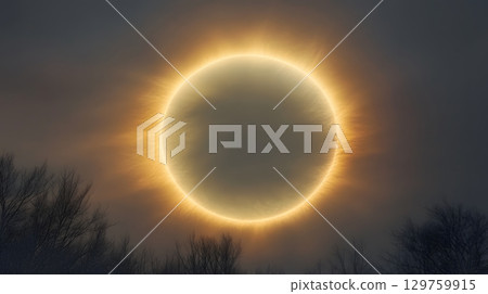 Annular Solar Eclipse With Bare Trees Silhouette Annular Solar Eclipse With Bare Trees Silhouette 129759915