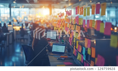 Businesswoman working on laptop in modern tech office 129759928
