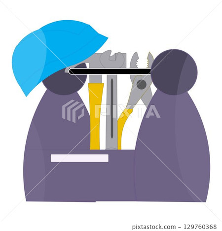 Toolbox filled with various tools in flat design vector, Handyman toolbox with hammer and pliers. 129760368