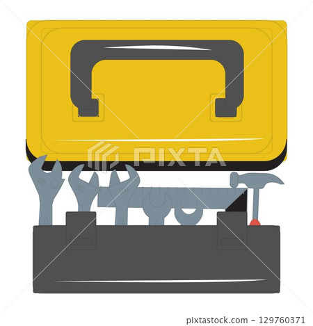 Toolbox filled with various tools in flat design vector, Handyman toolbox with hammer and pliers. Toolbox filled with various tools in flat design vector, Handyman toolbox with hammer and pliers. 129760371