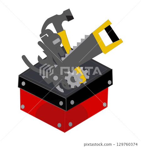 Toolbox filled with various tools in flat design vector, Handyman toolbox with hammer and pliers. Toolbox filled with various tools in flat design vector, Handyman toolbox with hammer and pliers. 129760374