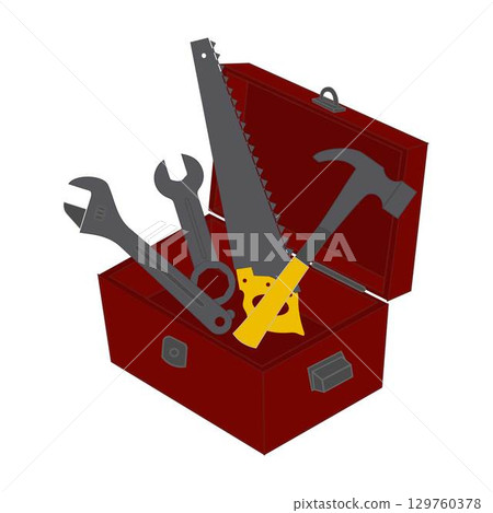 Toolbox filled with various tools in flat design vector, Handyman toolbox with hammer and pliers. Toolbox filled with various tools in flat design vector, Handyman toolbox with hammer and pliers. 129760378