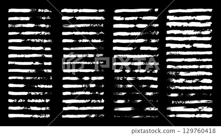 Grunge brush strokes, lines, ink smudges, hand-drawn scribble shapes. Handmade sketchy marks, acrylic stains, charcoal streaks. Paint textures, dry brush effect. Marker underline. Vector illustration 129760418