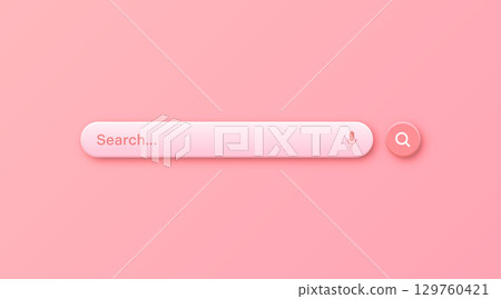 Colorful 3d search bar template. Internet browser engine with search box, address bar and text field. UI design, website interface element with web icons and push button. Vector illustration Colorful 3d search bar template. Internet browser engine with search box, address bar and text field. UI design, website interface element with web icons and push button. Vector illustration 129760421