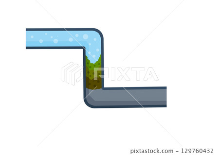 Clogged pipe with water and dirt. Colorful illustration for plumbing issues. 129760432