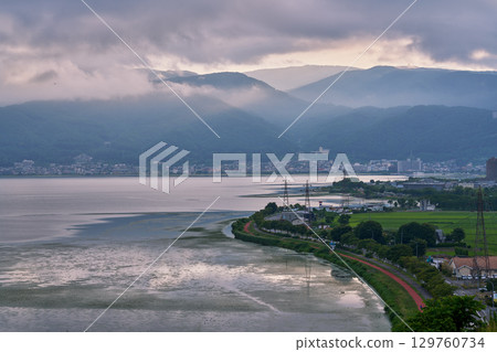 A quiet morning lakeside view from Lake Suwa SA 129760734