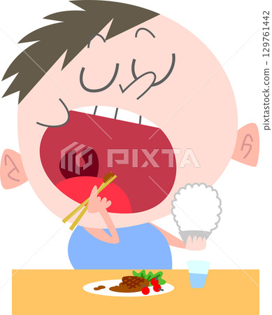 一個胖胖的男孩，張大嘴巴吃東西。沒有主線。 129761442