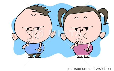 胖乎乎的男孩和悶悶不樂的女孩 129761453