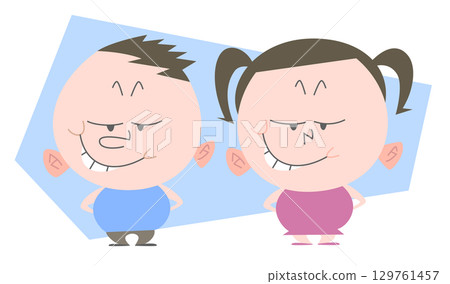 身材豐滿的男孩和女孩背著手咧嘴笑著。沒有主線劇情。 129761457