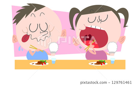 A thick boy and girl eating. No main lines. 129761461